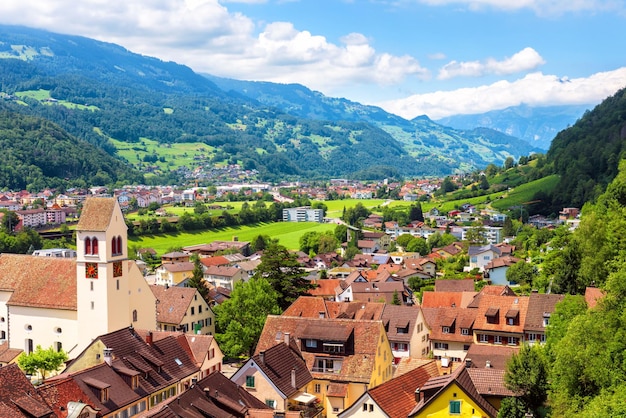 Landscape with mountains city and forest Switzerland Europe