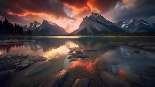 A landscape with mountains and a cloudy sky