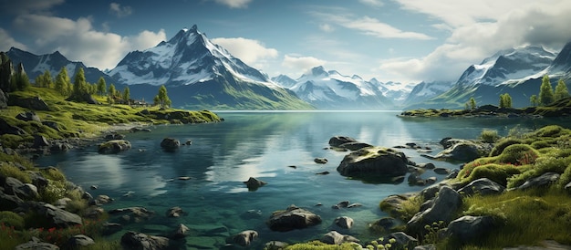 landscape with mountains and lake