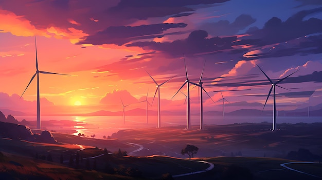 landscape with renewable and sustainable energy with wind turbines generative ai