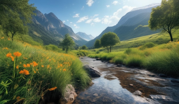 landscape with river and mountains Natural Harmony Background Details