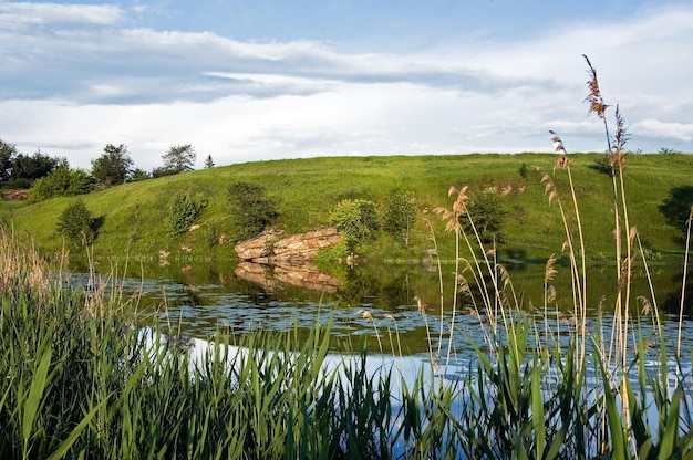 Landscape with river with the green shores