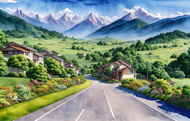 landscape with roads and mountains