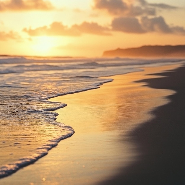 Photo landscape with sea sunset on beach