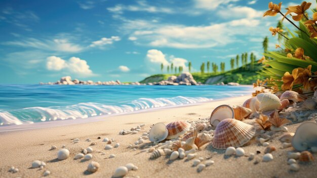 Photo landscape with seashell on tropical beach summer