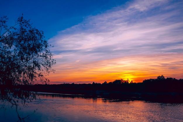 Landscape with the sky after sunset on the river