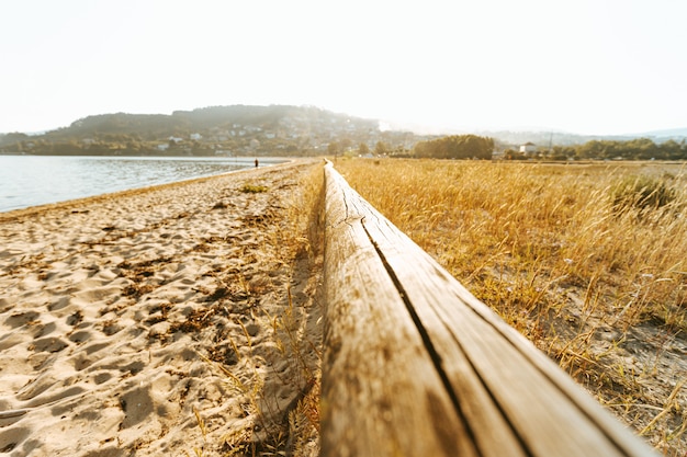 Landscaped shot of the handrail of the beach