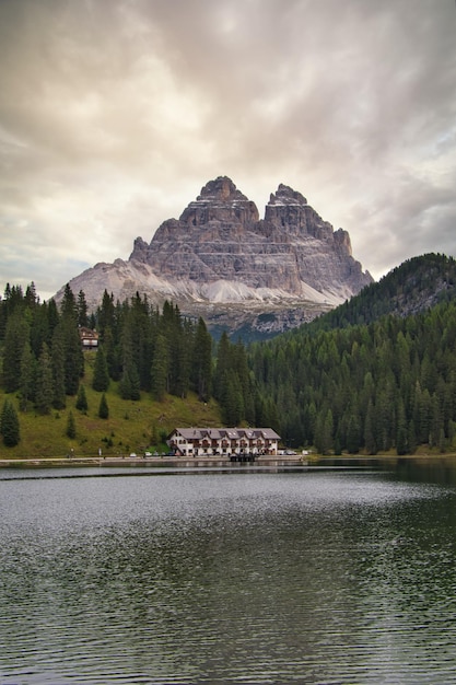 landscapes of mountains and lakes in the dolomites italian alps