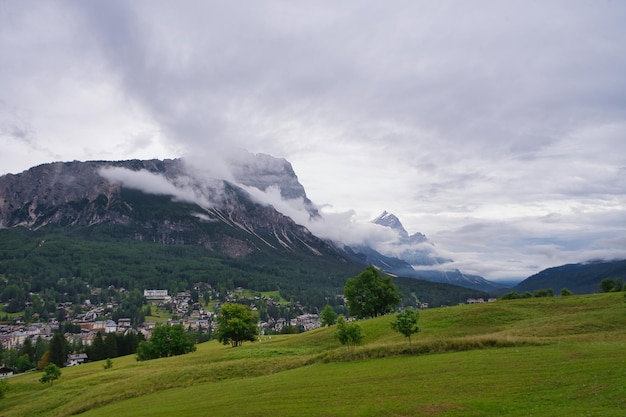 landscapes of mountains and lakes in the dolomitesitaly