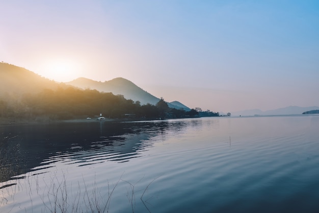 Landscapes river lake view  mountain in morning