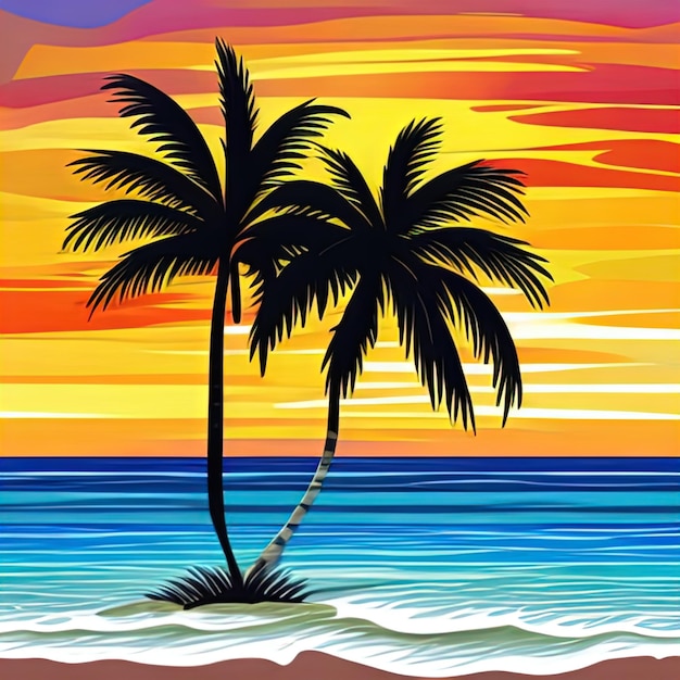 Landscapes on the sea sand and an ocean of palm trees handmade oil painting