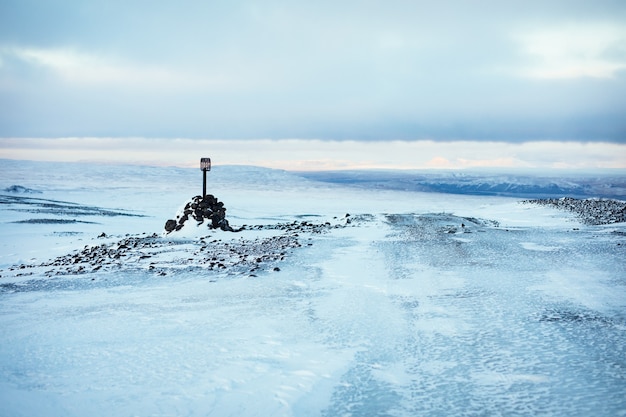 Langjokull glacier iceline sign of 1980, effects of global warming