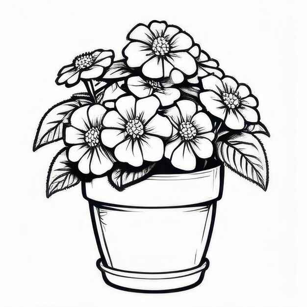 Photo lantana flower outline black and white cute coloring book