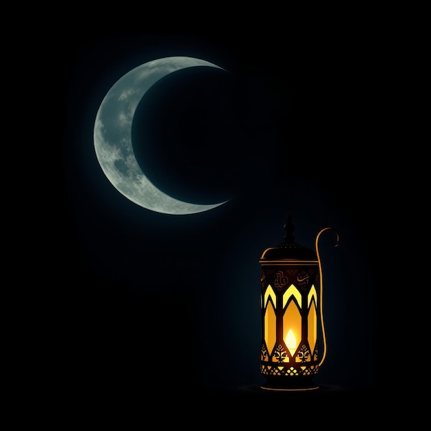 Photo a lantern and a crescent moon are in the dark