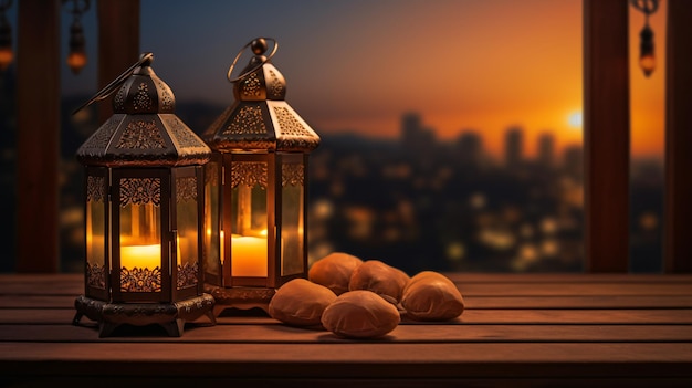 Lantern and Dates Setup for Greeting Ramadan