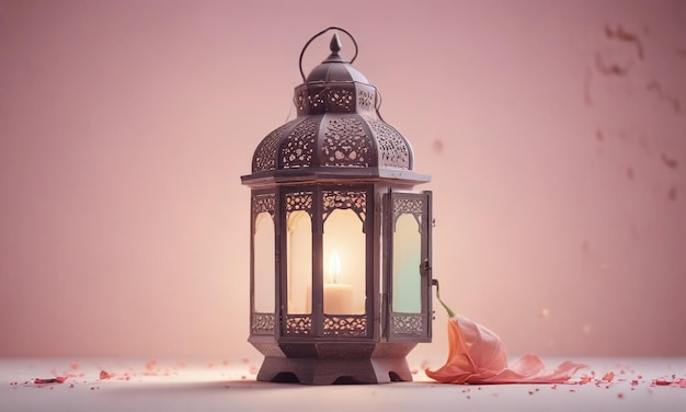 lantern eid mubarak ramadan background with on a pastel colors