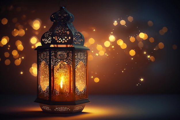 Lantern glowing lights Islamic wallpaper Ramadan background generated ai