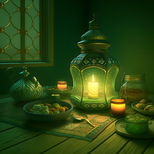 Lantern Ramadan illustration green Mawlid alnabi