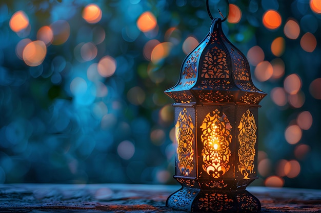 A lantern sitting on top of a wooden table