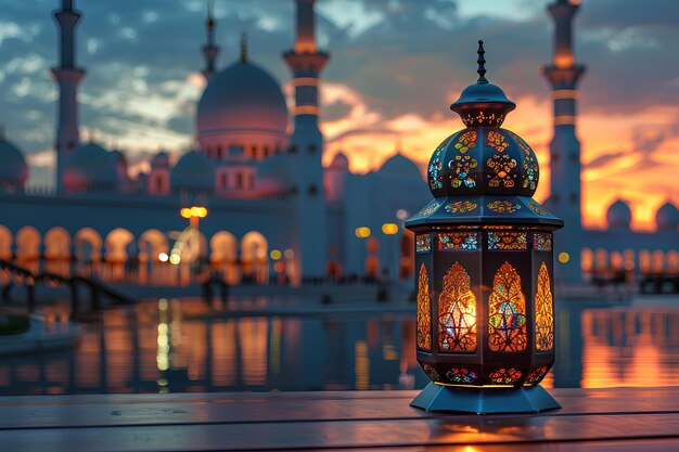 A lantern sitting on top of a wooden table