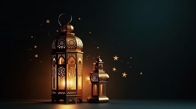 A lantern and a star on a dark background