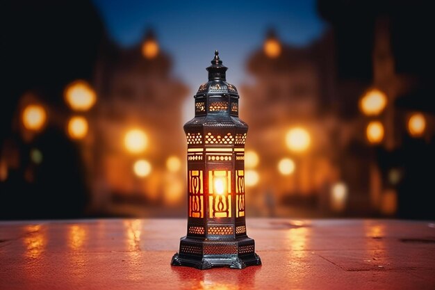 A lantern on a table Islamic background Ramadhan background