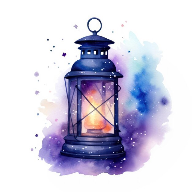 Photo lantern in watercolor style lamp architecture illuminated