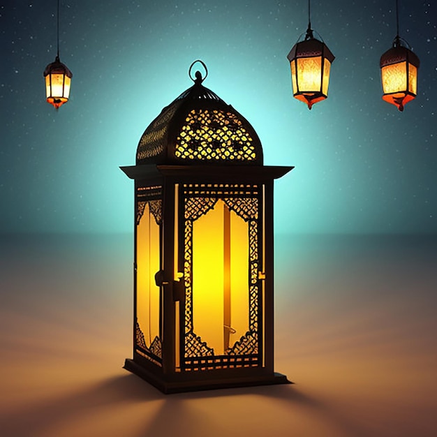 A lantern with a blue background with a starry sky behind it