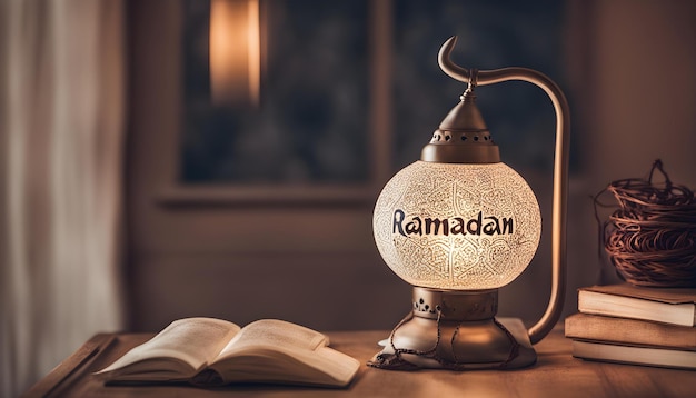 Photo a lantern with a book that says  arabic  on it