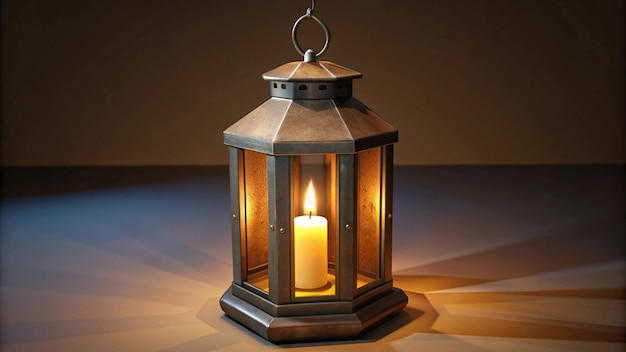 a lantern with a candle on it is on a wooden floor