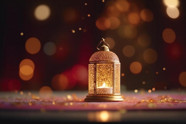 A lantern with a golden flower on it