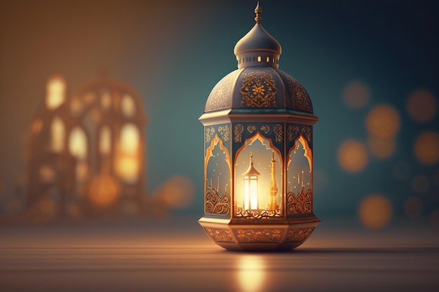 A lantern with the light Islamic background