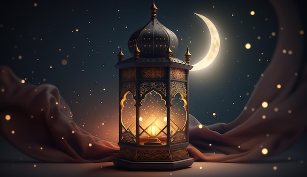 A lantern with the moon in the background