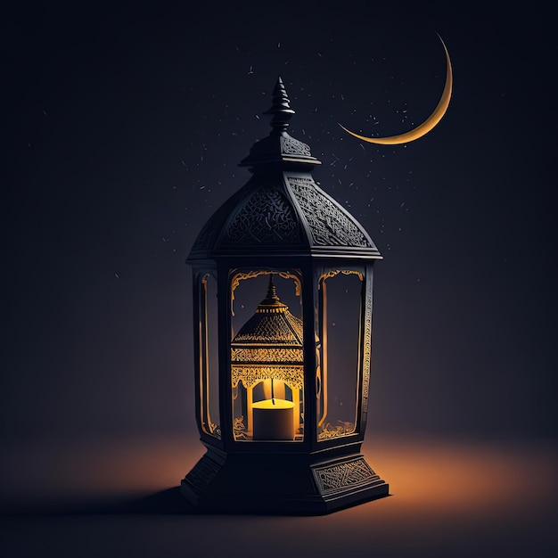 A lantern with the moon in the background