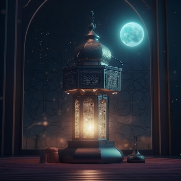 A lantern with the moon in the background