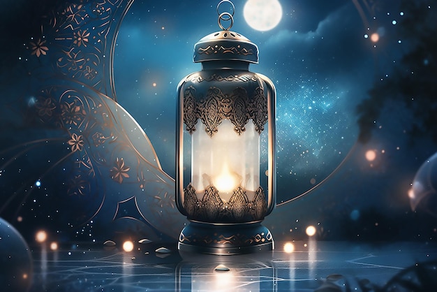 A lantern with the moon in the background