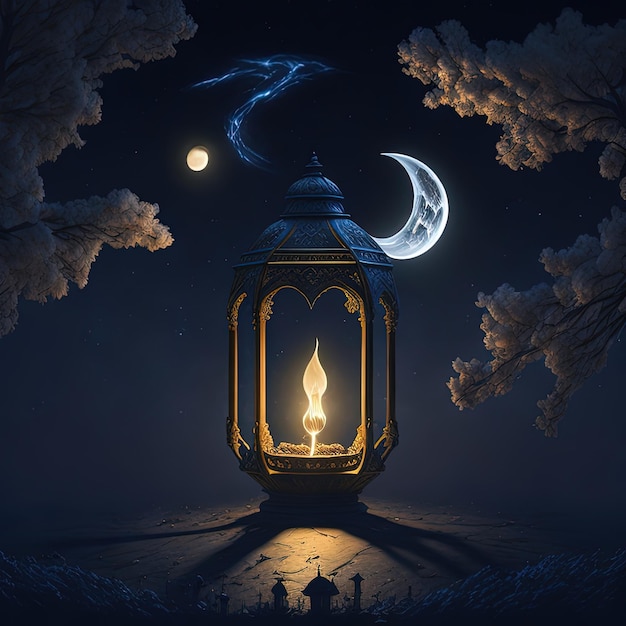 A lantern with a moon and the moon on it