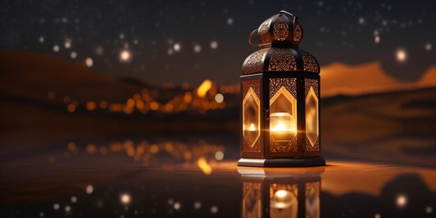 Lantern with night light background for the muslim feast of the holy month of ramadan kareem