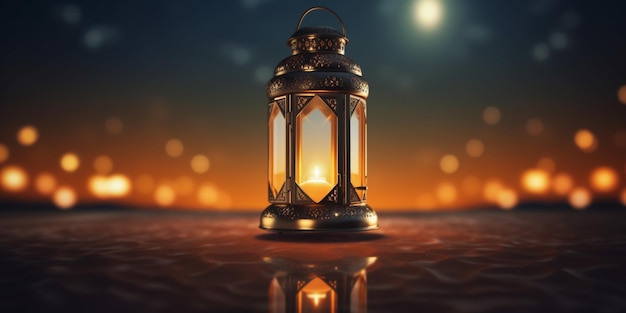 Lantern with night light background for the muslim feast of the holy month of ramadan kareem