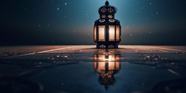 Lantern with night light background for the muslim feast of the holy month of ramadan kareem