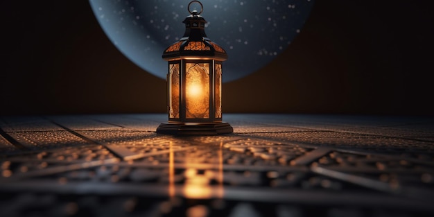 Lantern with night light background for the muslim feast of the holy month of ramadan kareem