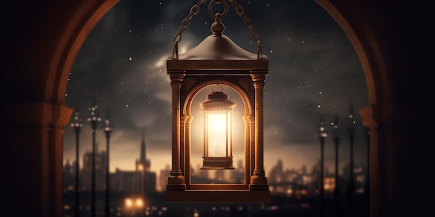 Lantern with night light background for the muslim feast of the holy month of ramadan kareem