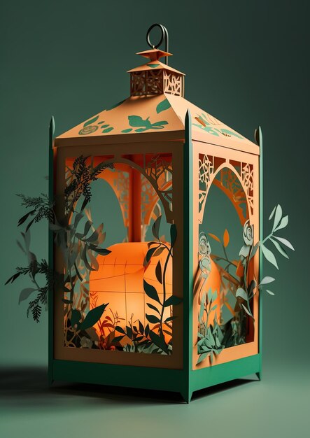 A lantern with a tree inside of it