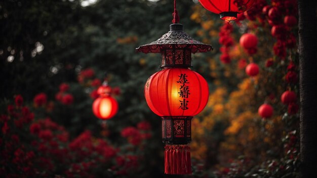 Photo lanterns aglow traditional chinese lanterns cast a warm glow on a festive evening