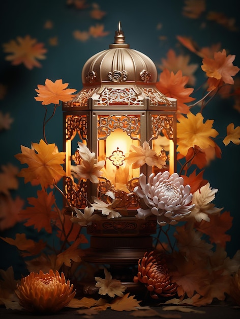 Lanterns and Chrysanthemum for Mid Autumn Festival Background