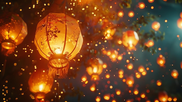 Lanterns Hanging From Tree Branches