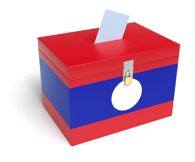 Lao Flag Ballot Box. Isolated white background. 3D Rendering.