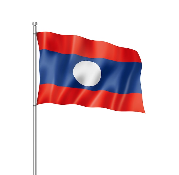 Laos flag, three dimensional render, isolated on white