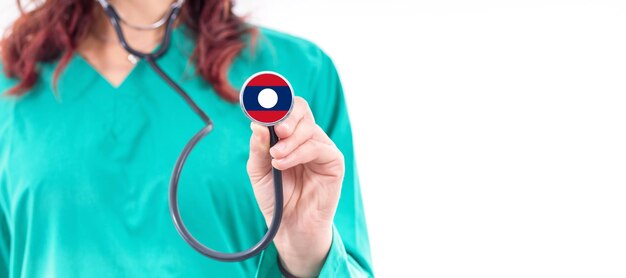 Laos national healthcare system female doctor with stethoscope