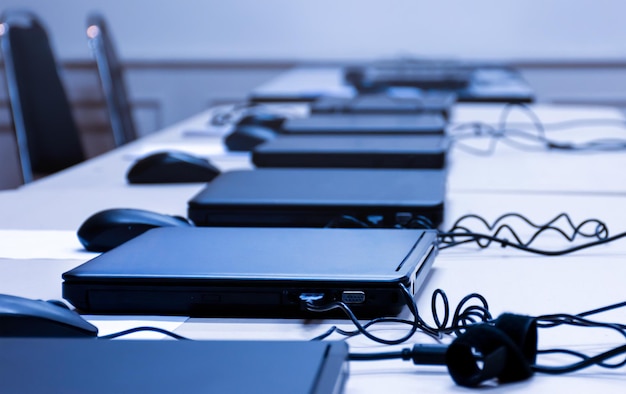 Laptop arranging rows in the training room